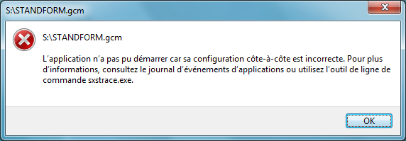 L'application n'a pas pu démarrer car sa configuration côte-à-côte est  incorrecte.