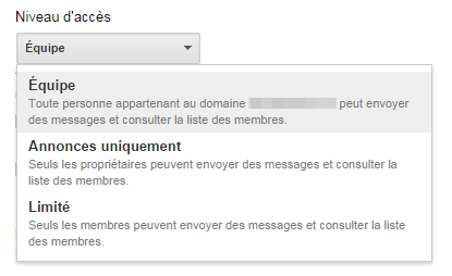 Niveaux d'accès groupes Google Apps